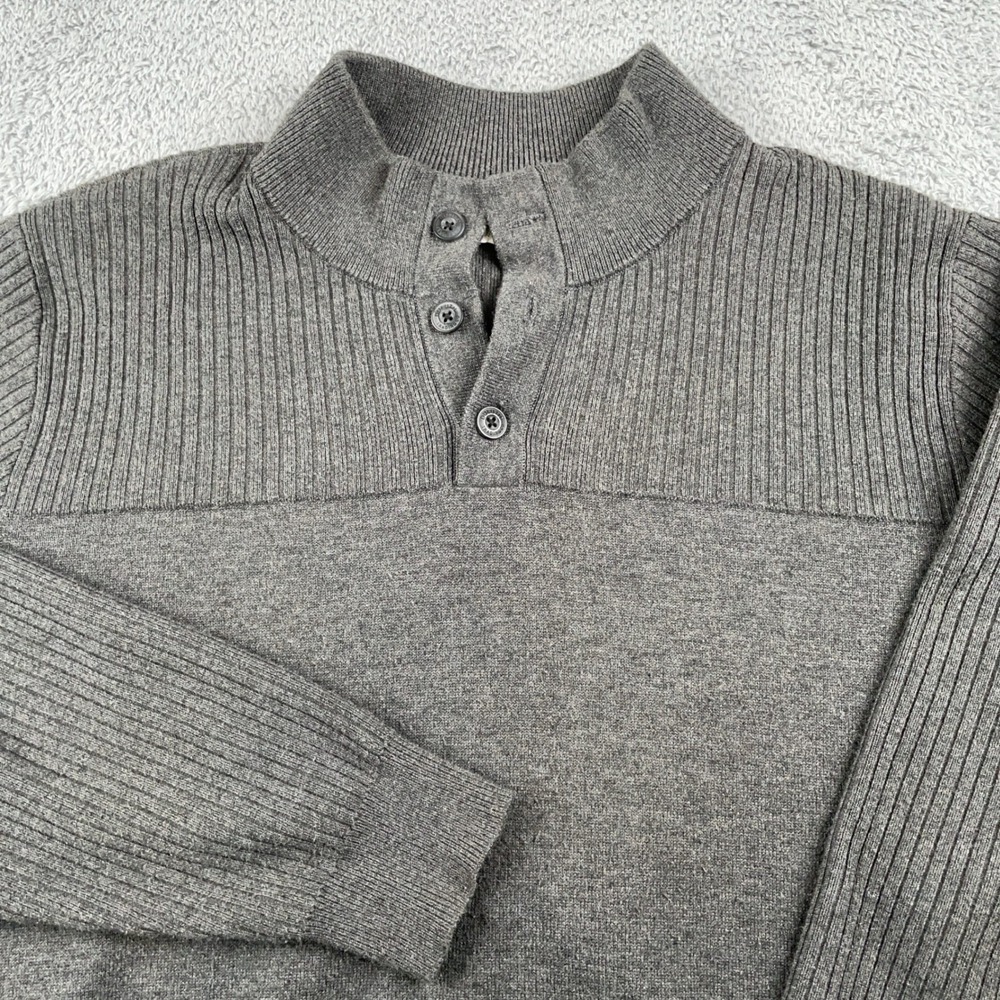 Duluth Trading Co Sweater Mens XL Gray Coolerino Merino Wool Mock Neck Henley